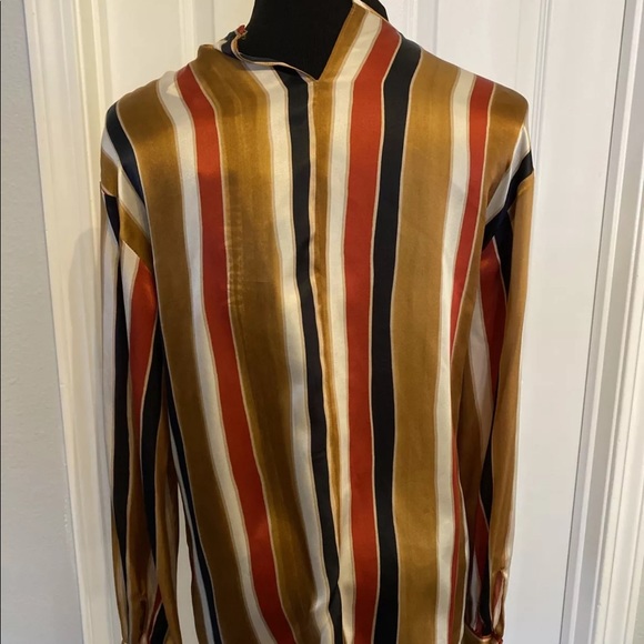 NWT Max Mara Abelia Womens Silk Striped Brown Top - Picture 6 of 12